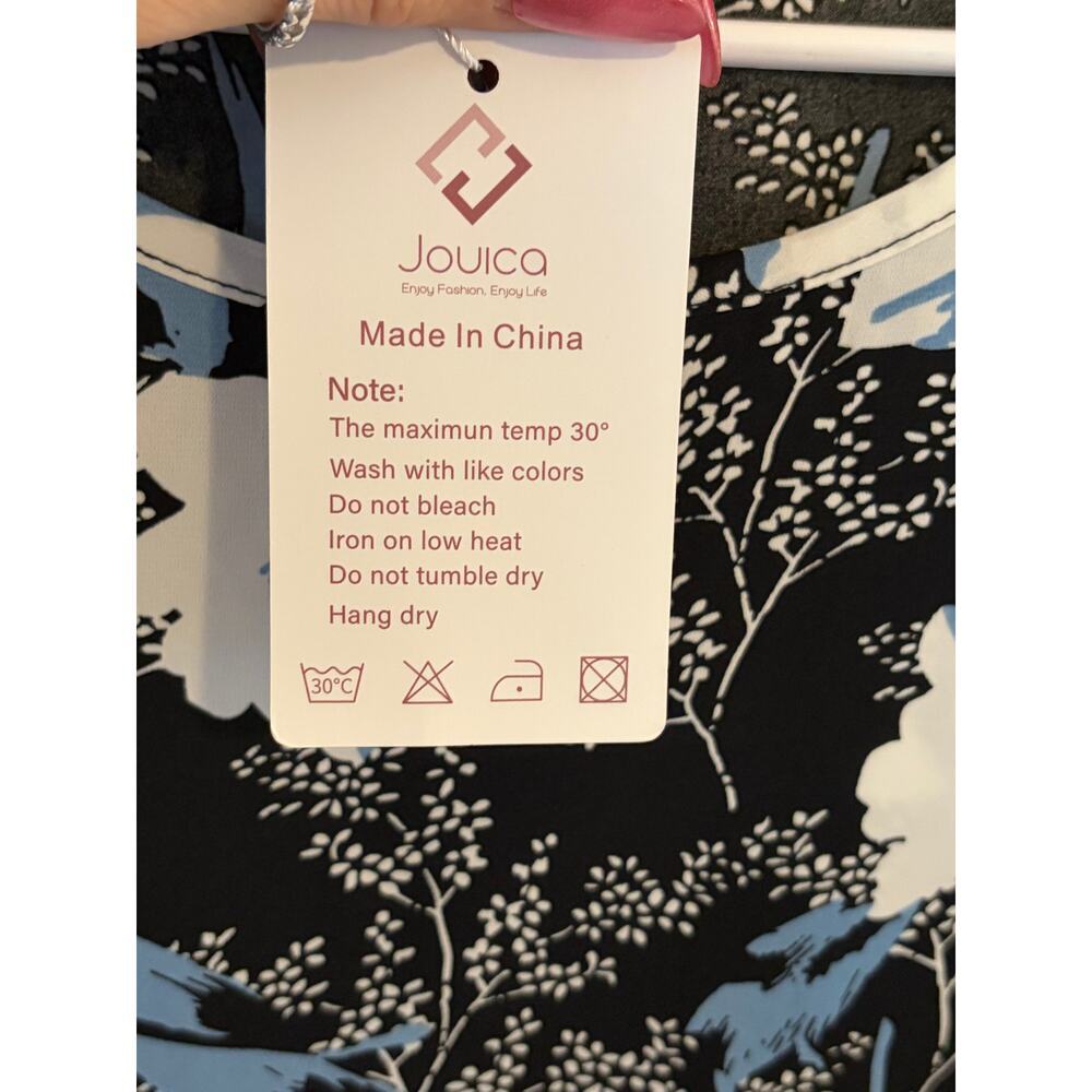 Jouica Black Blue Floral Blouse Size S NWT | Tie Sleeve Dressy Top - Picture 5 of 14